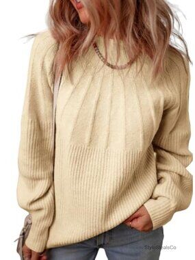 Oversized Turtleneck Sweater Long Sleeve Ribbed Knit Pullover